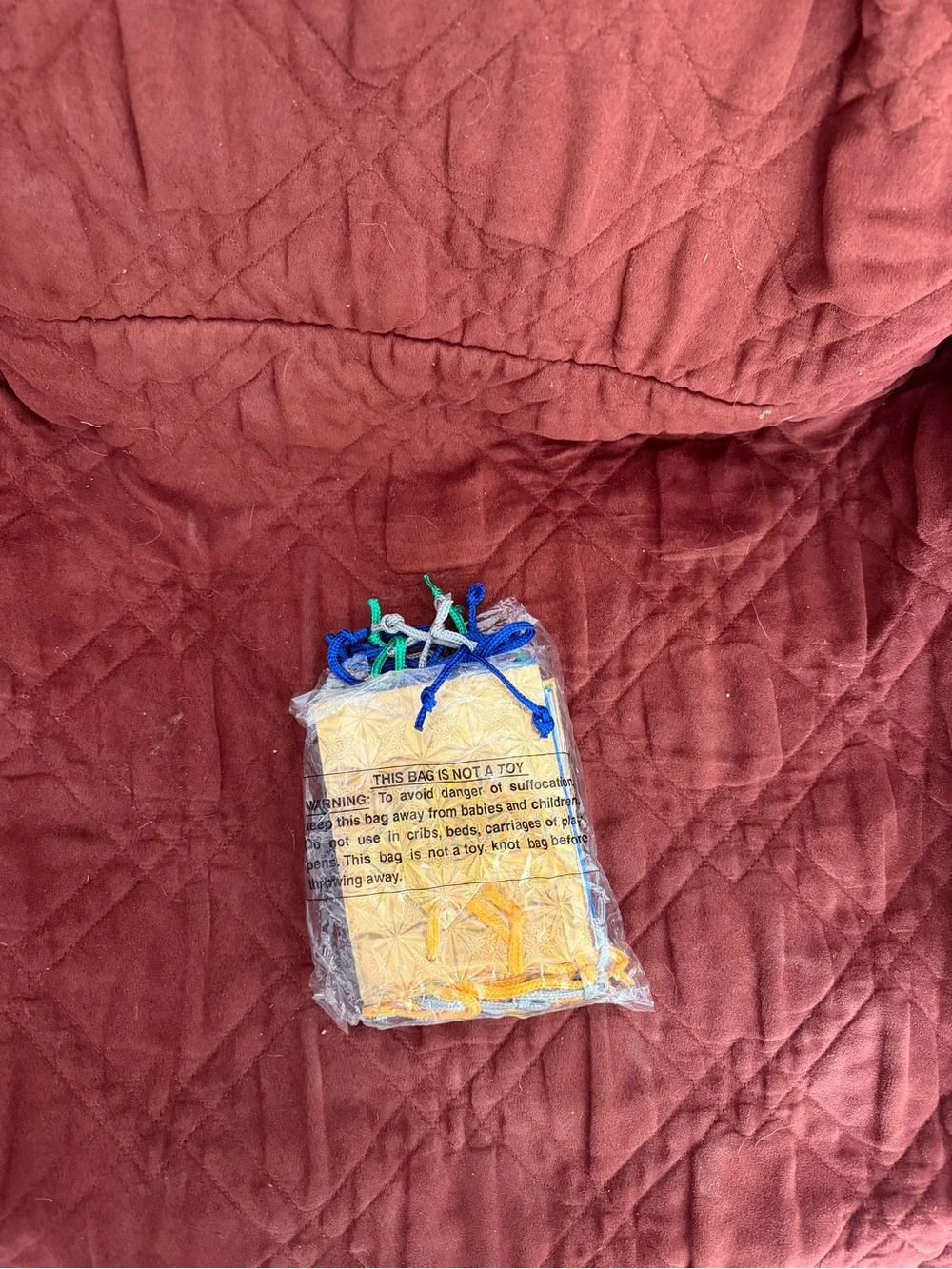 Embroidered Yellow Drawstring Pouch with Blue Cord